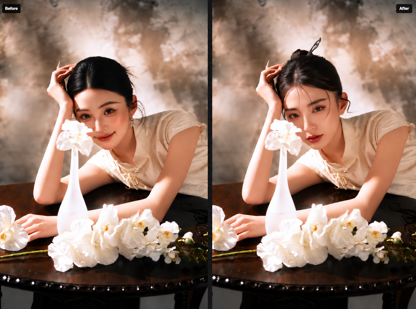 Before and after using Copy Pose AI on Foneo
