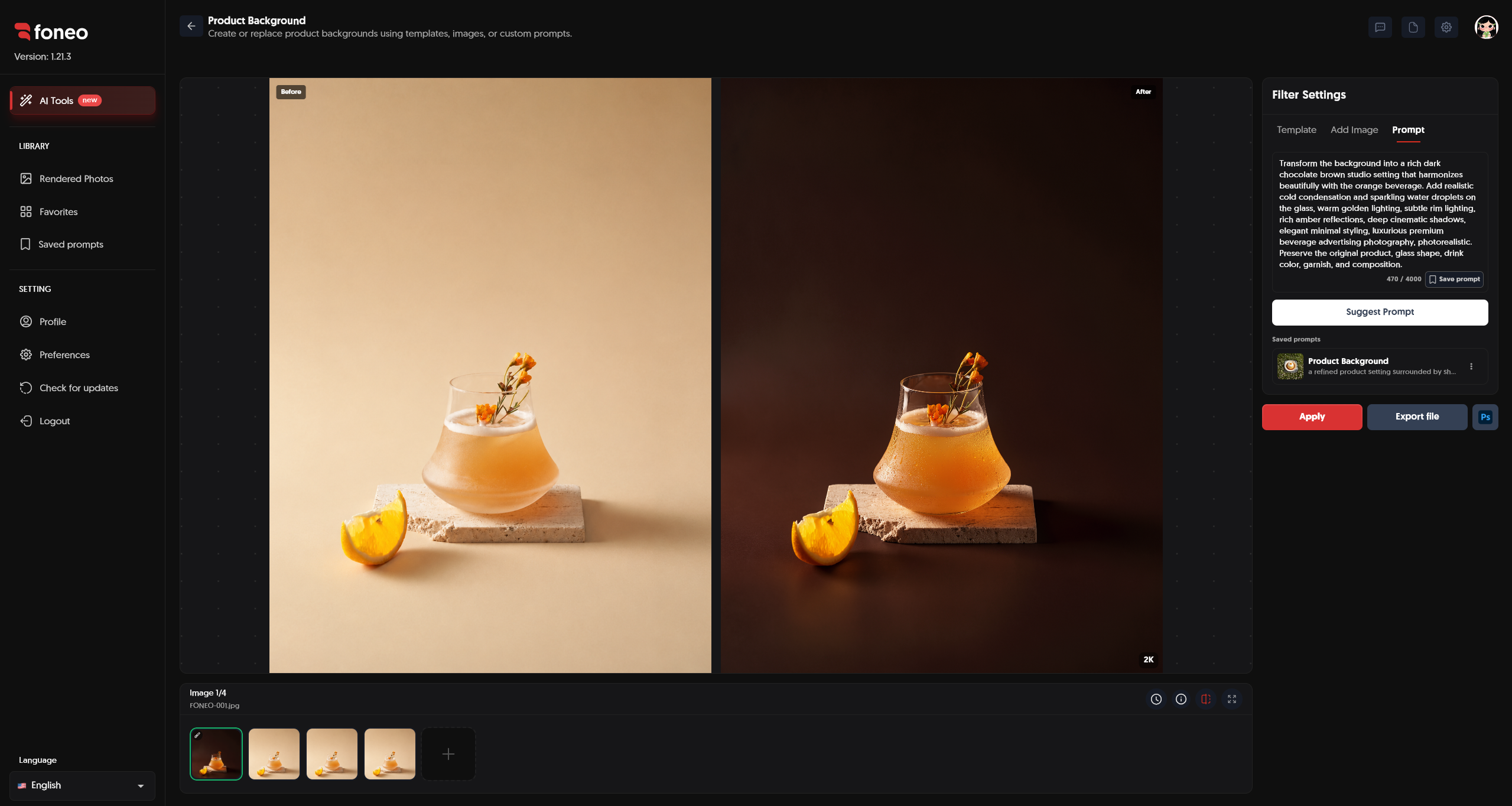 Before and After comparison after creating a product background
