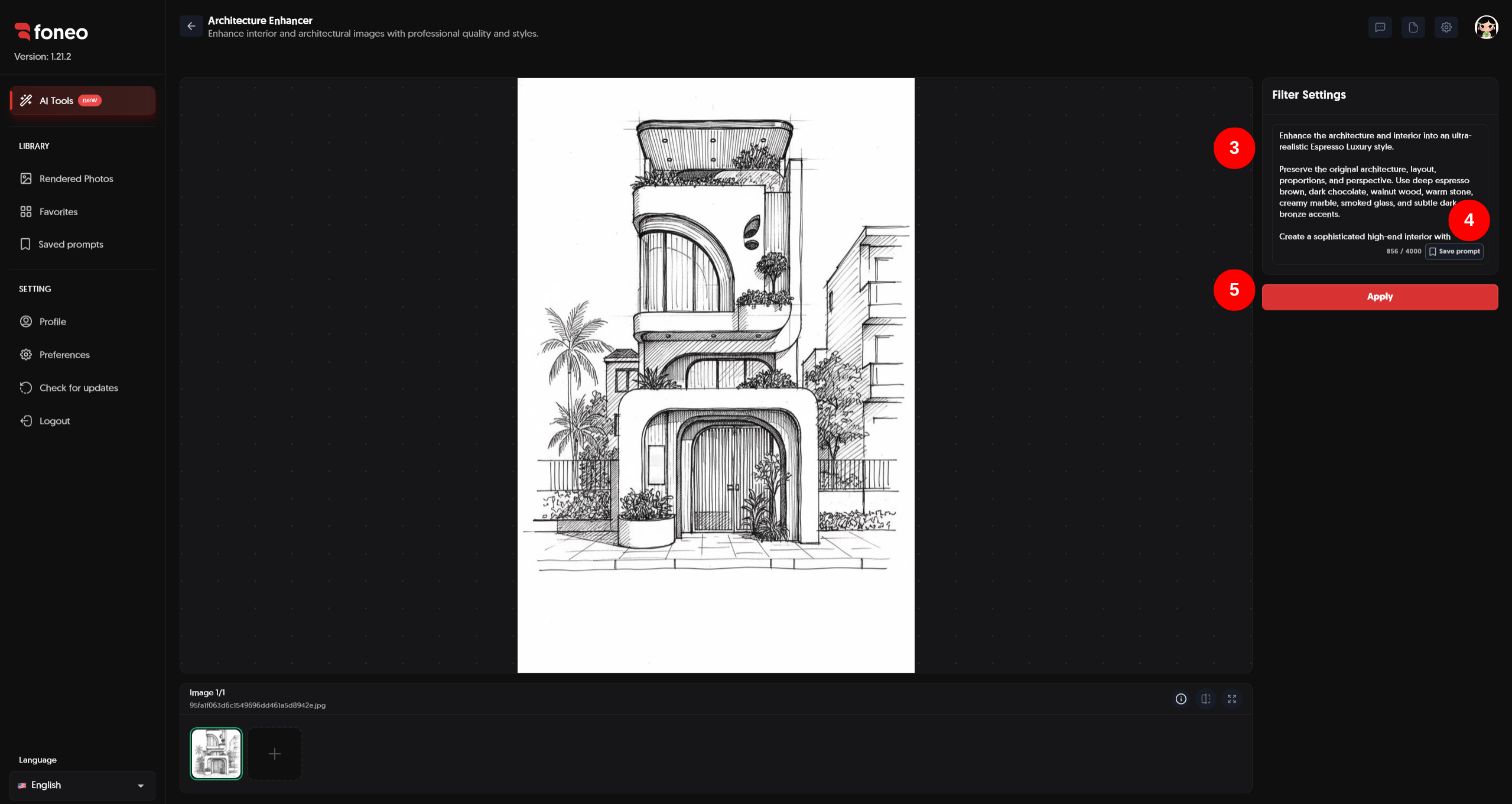 Architecture Enhancer interface on Foneo