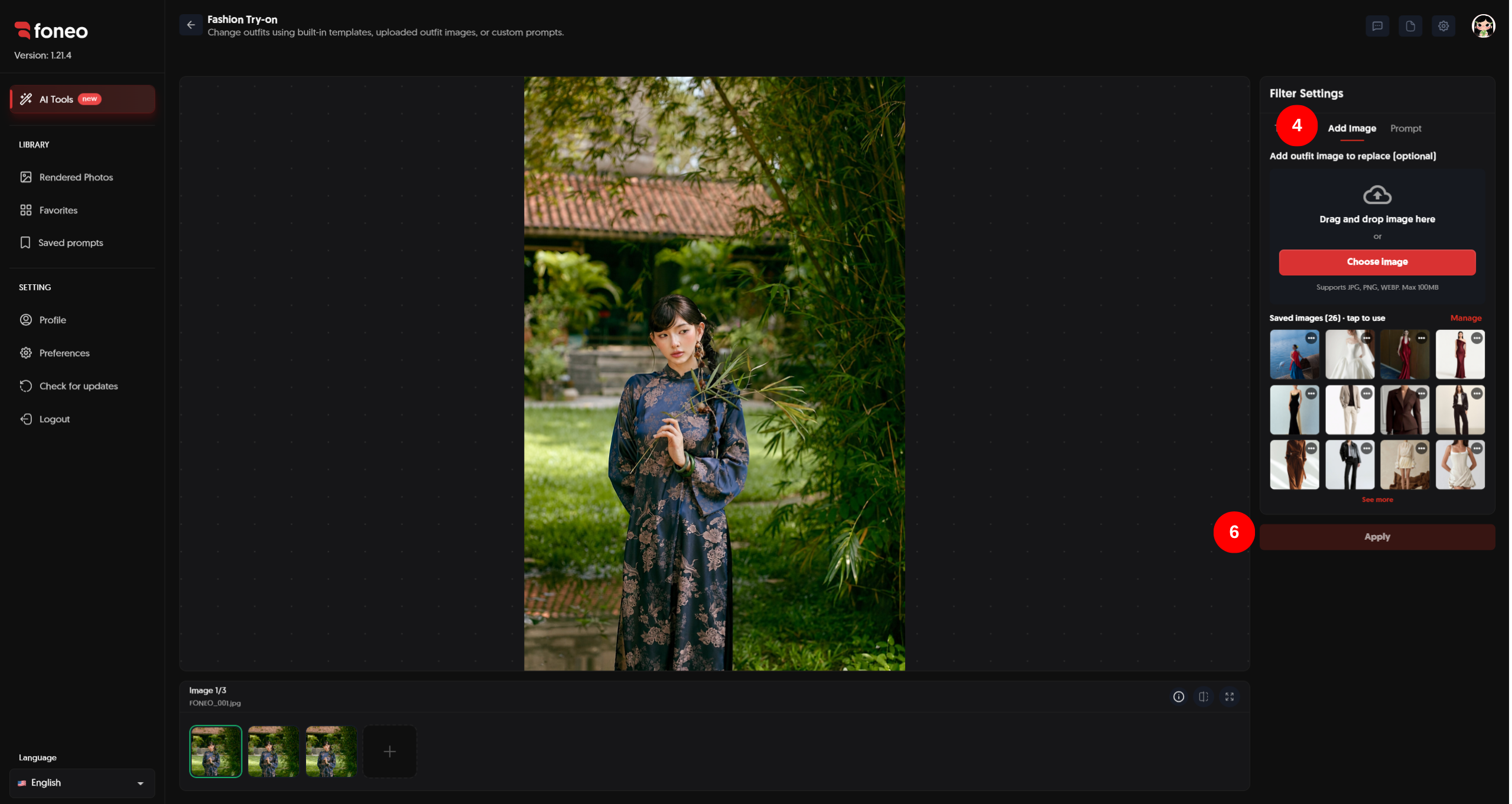 Upload a custom outfit image using Add Image