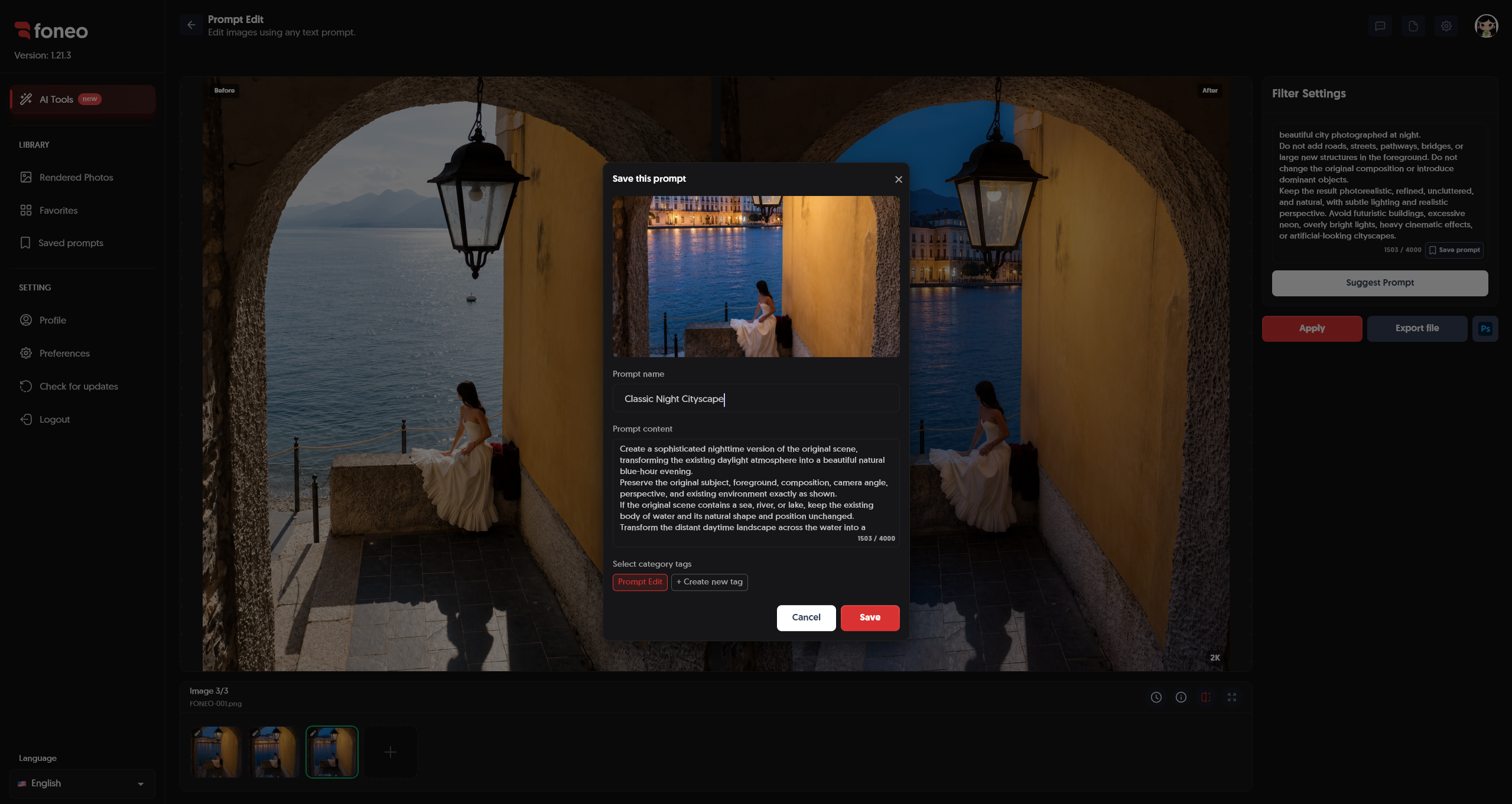Save a Prompt in Prompt Edit on Foneo