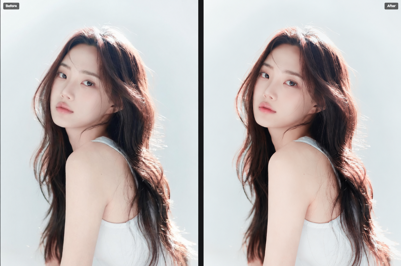 Before and after applying Detail Enhance with Foneo AI