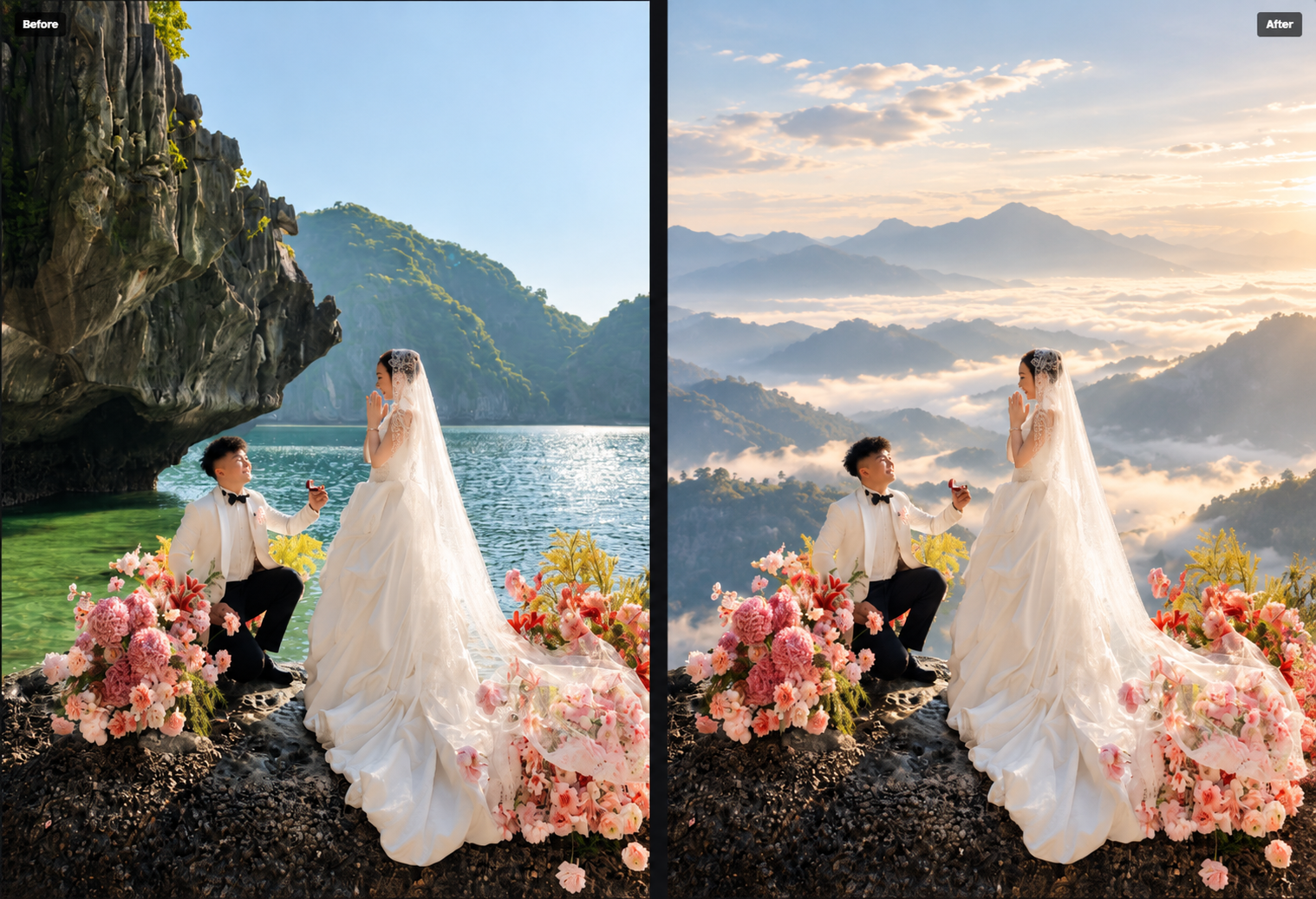 Before and after comparison using Background Replace on Foneo