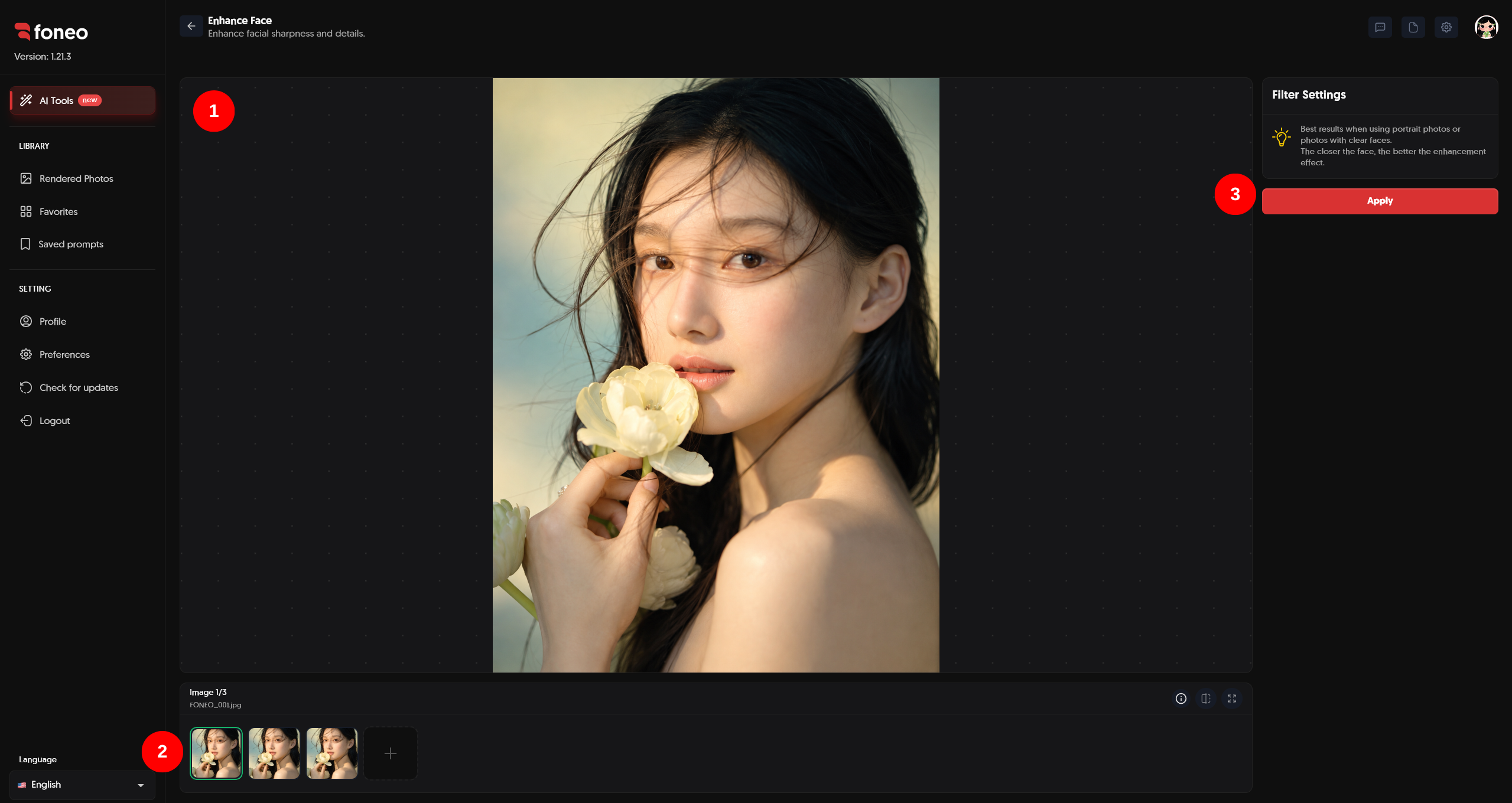 Enhance Face feature interface on Foneo
