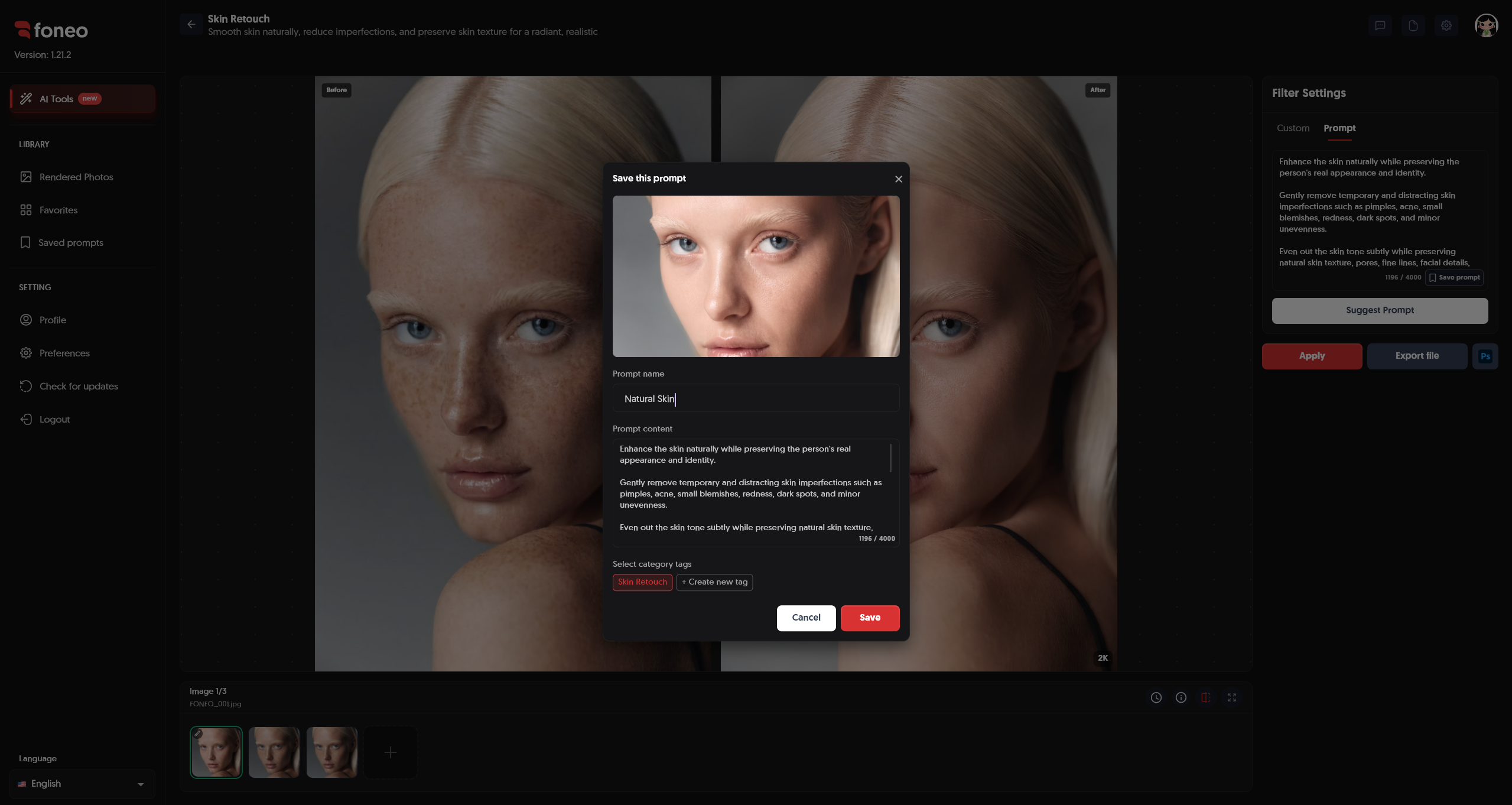 Save Skin Retouch description on Foneo