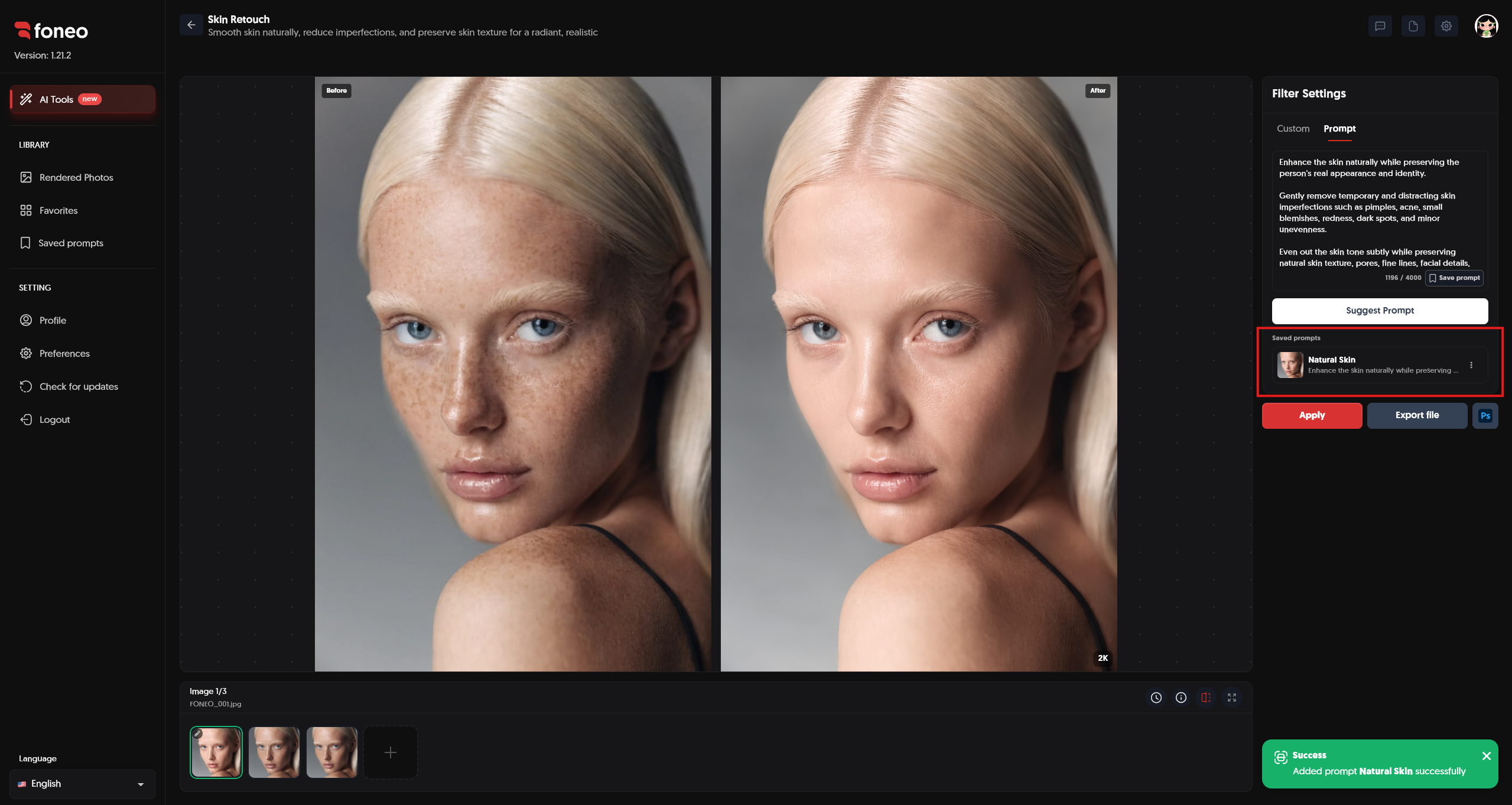 Save Skin Retouch description on Foneo