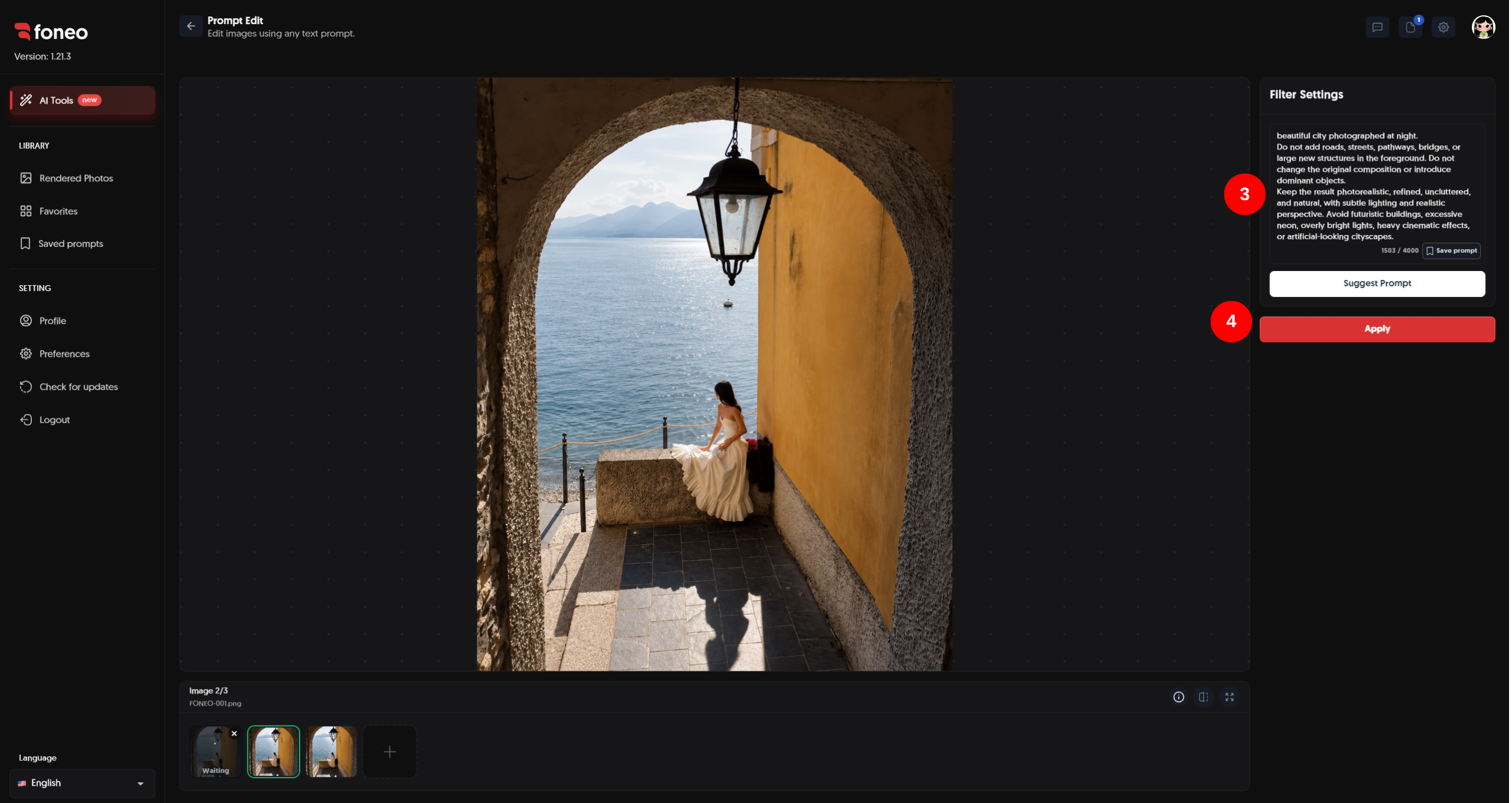Enter a custom Prompt for Prompt Edit on Foneo