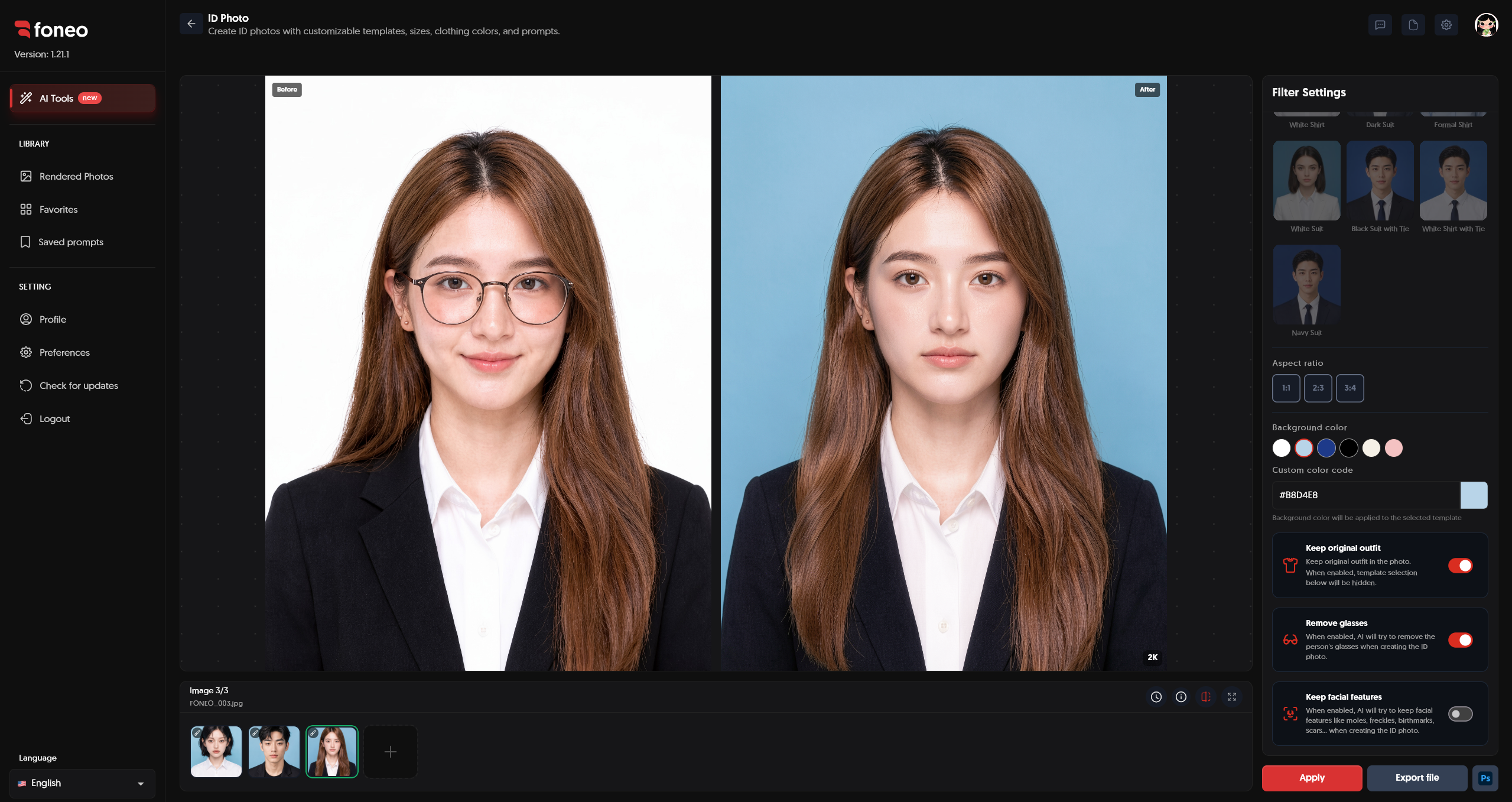 Remove glasses option in ID Photo