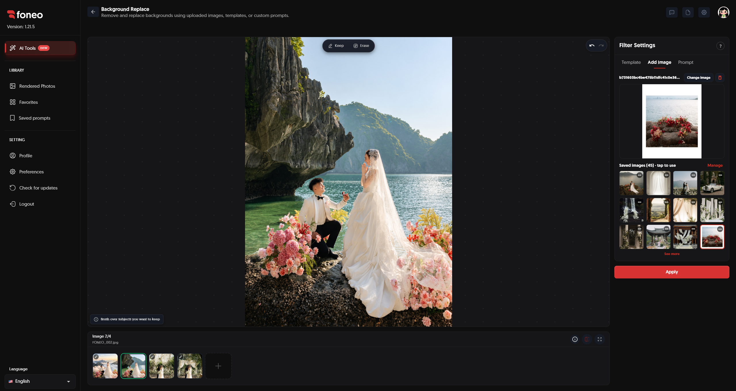 Previewing a custom background image in Background Replace