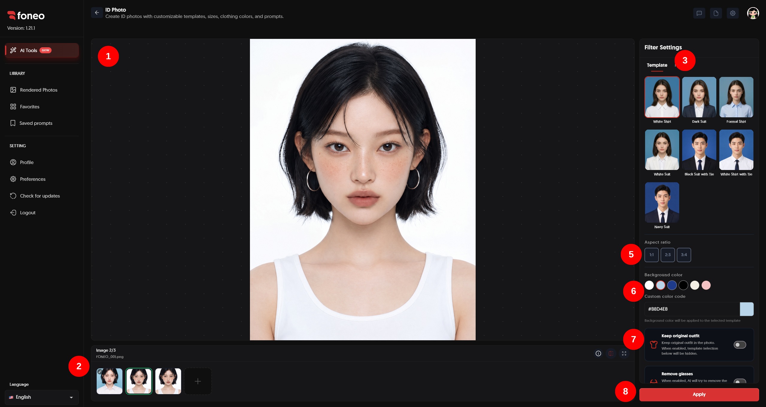ID Photo interface on Foneo
