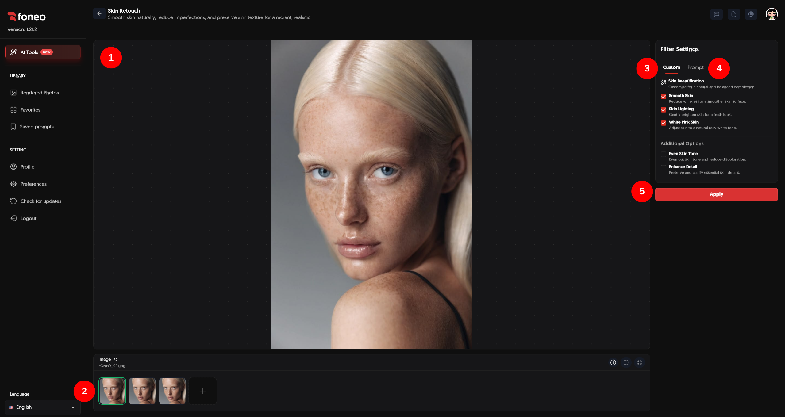 Skin Retouch Custom interface on Foneo