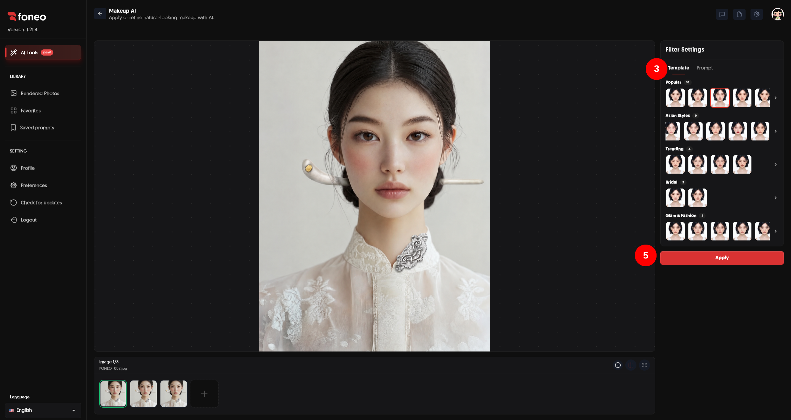 Select a Makeup AI Template