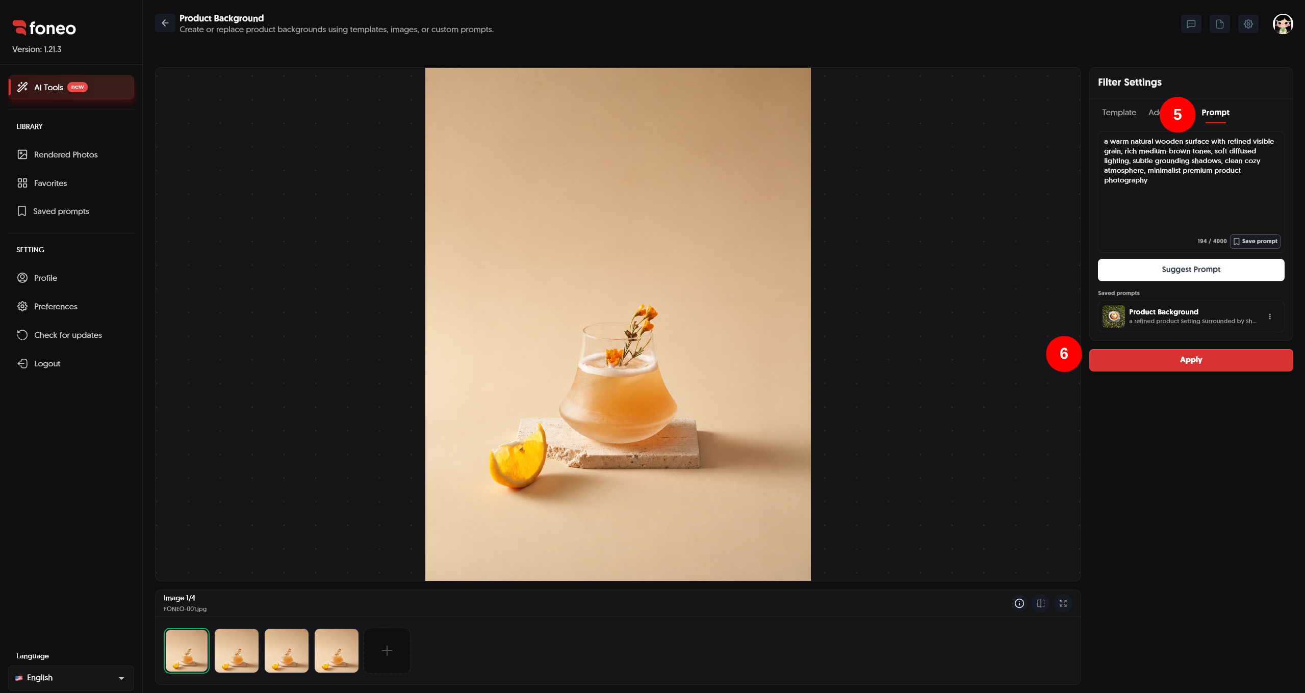 Enter a Prompt to create a product background on Foneo