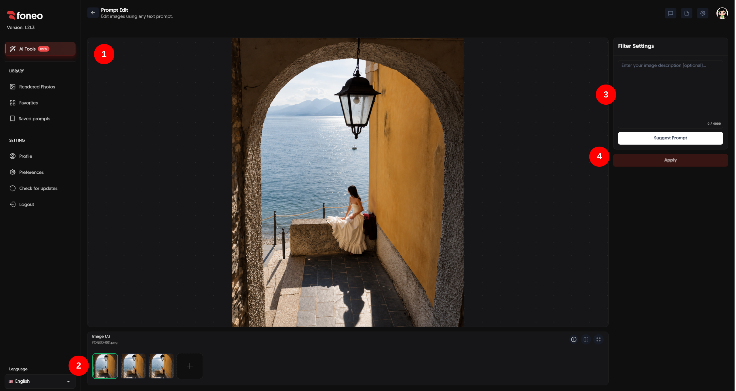 Prompt Edit interface on Foneo AI